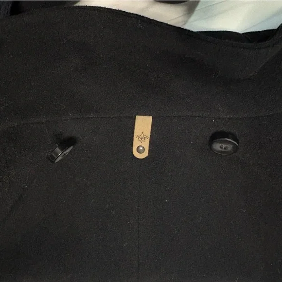 Mackage Wool Cashmere Coat Black Leather Trim Removable Collar Hood Size L - Picture 12 of 15